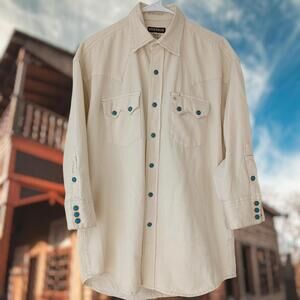 Stetson Men's M Turquoise Hex Snap Western Denim 3/4 Sleeve Cowboy Ranch Shirt